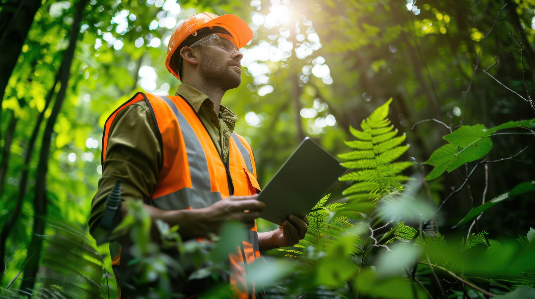 Engenheiro ambiental realizando trabalho de campo